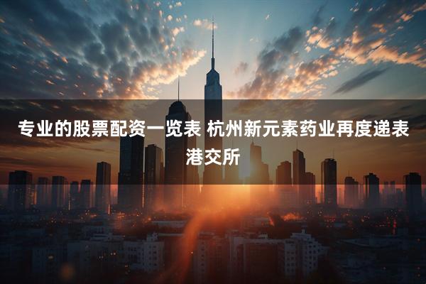 专业的股票配资一览表 杭州新元素药业再度递表港交所